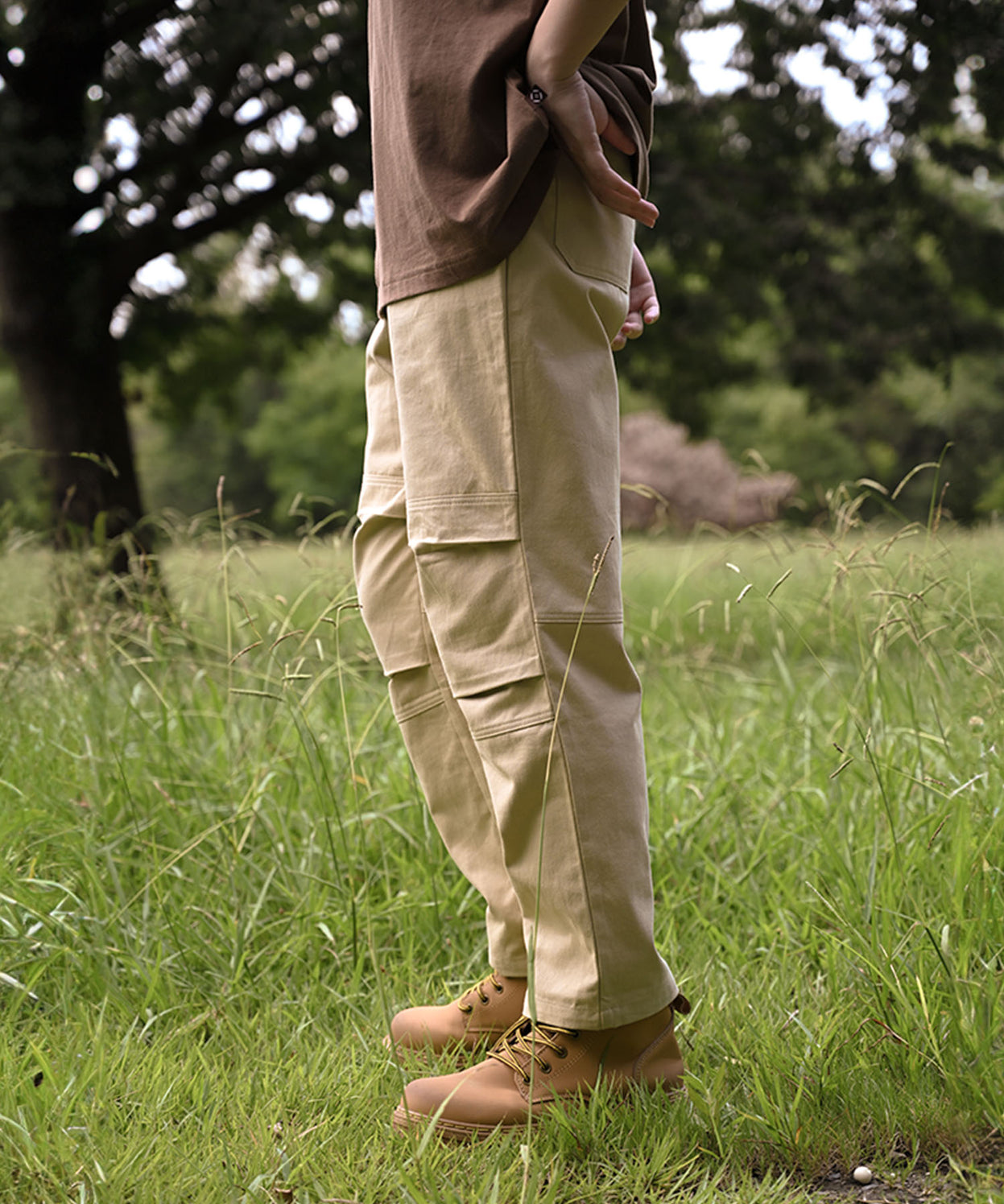 Knee tuck cotton pants