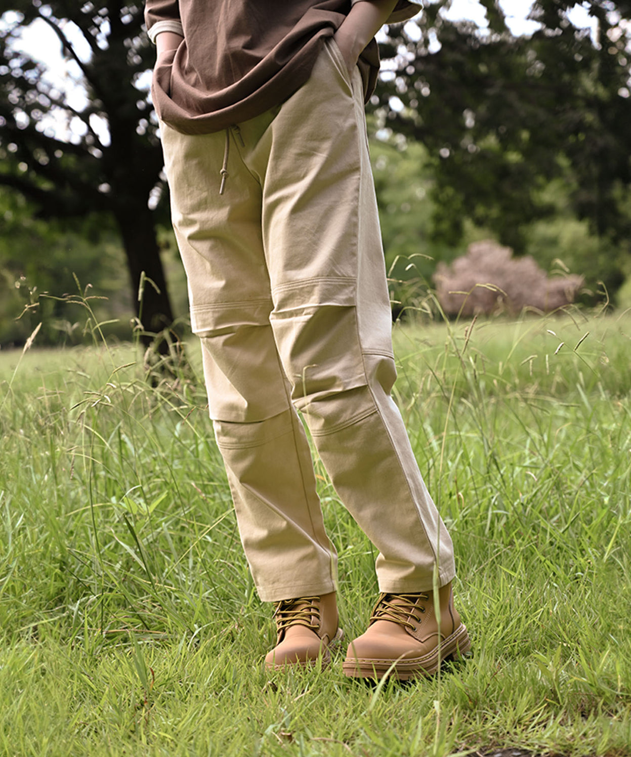 Knee tuck cotton pants