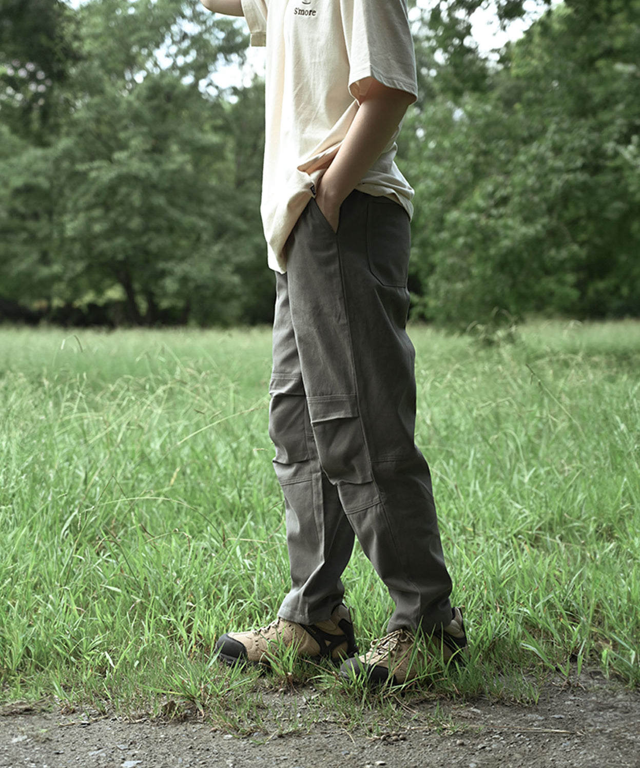 Knee tuck cotton pants