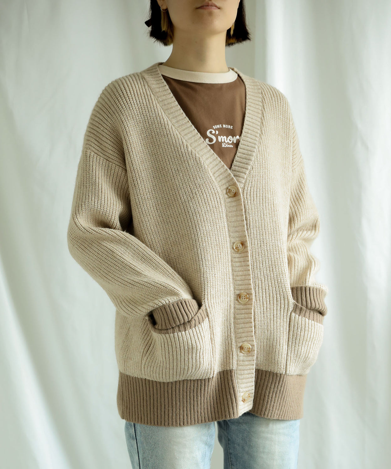 Bicolor knit cardigan