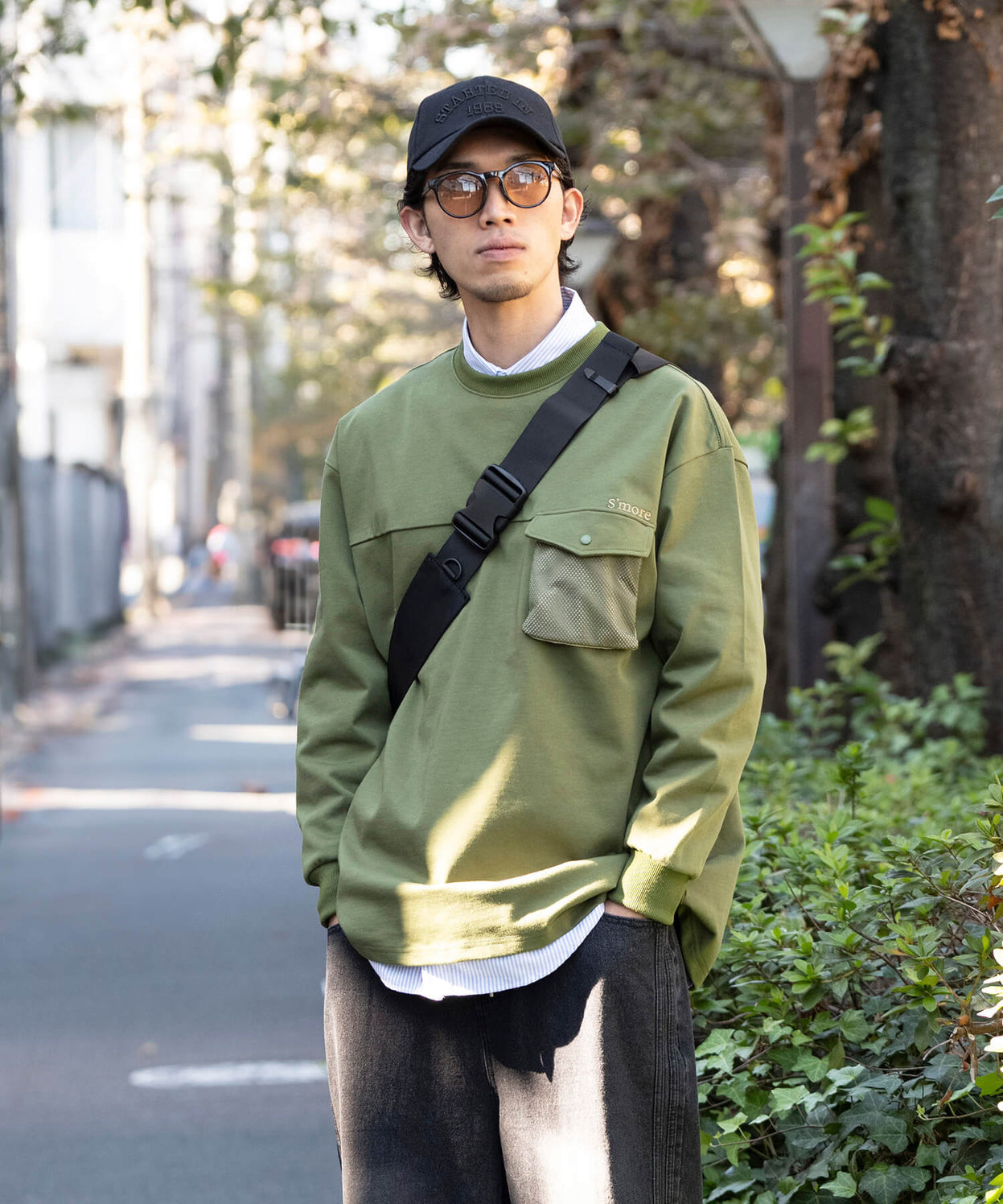2WAY pocket l/s big t shirts 2WAY長袖Tシャツ