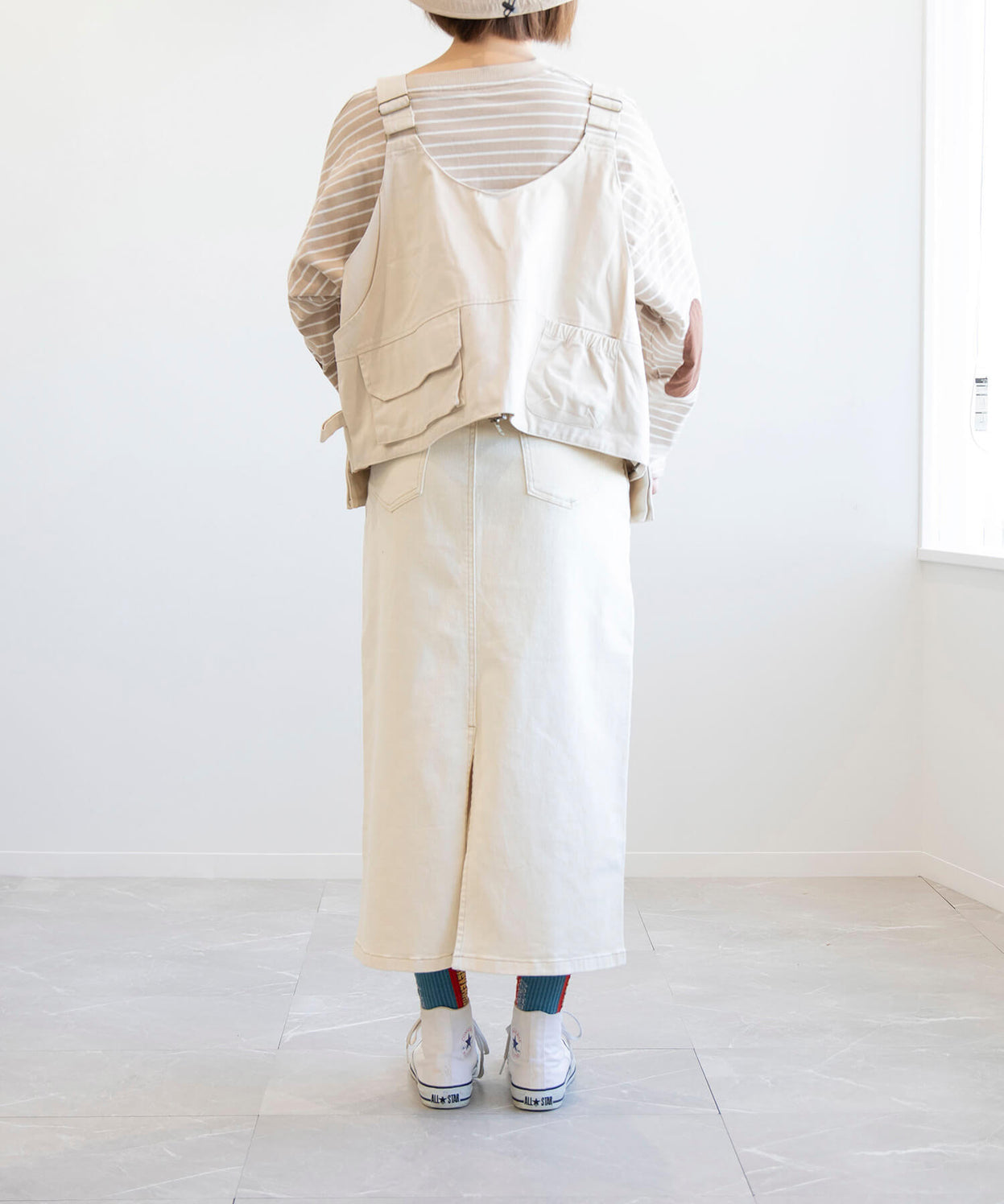 Stretch long denim skirt