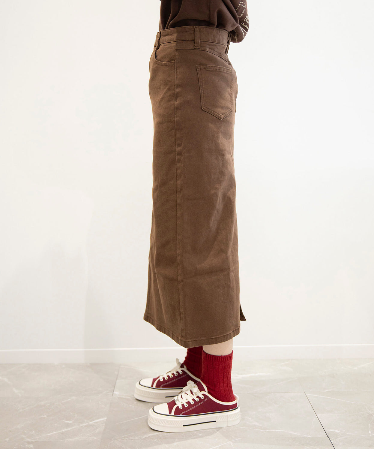 Stretch long denim skirt