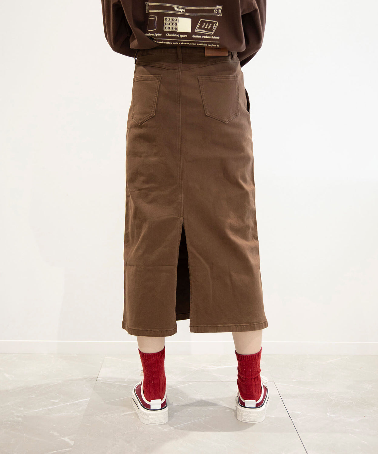 Stretch long denim skirt