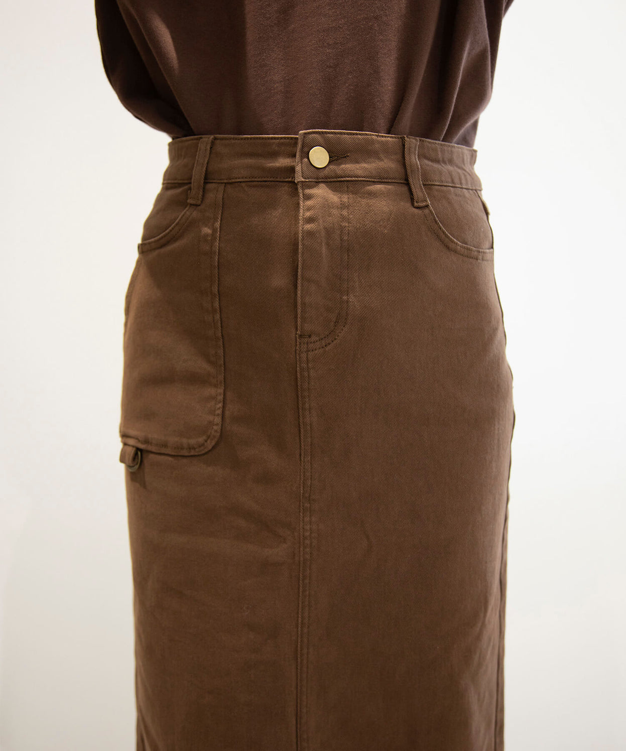 Stretch long denim skirt