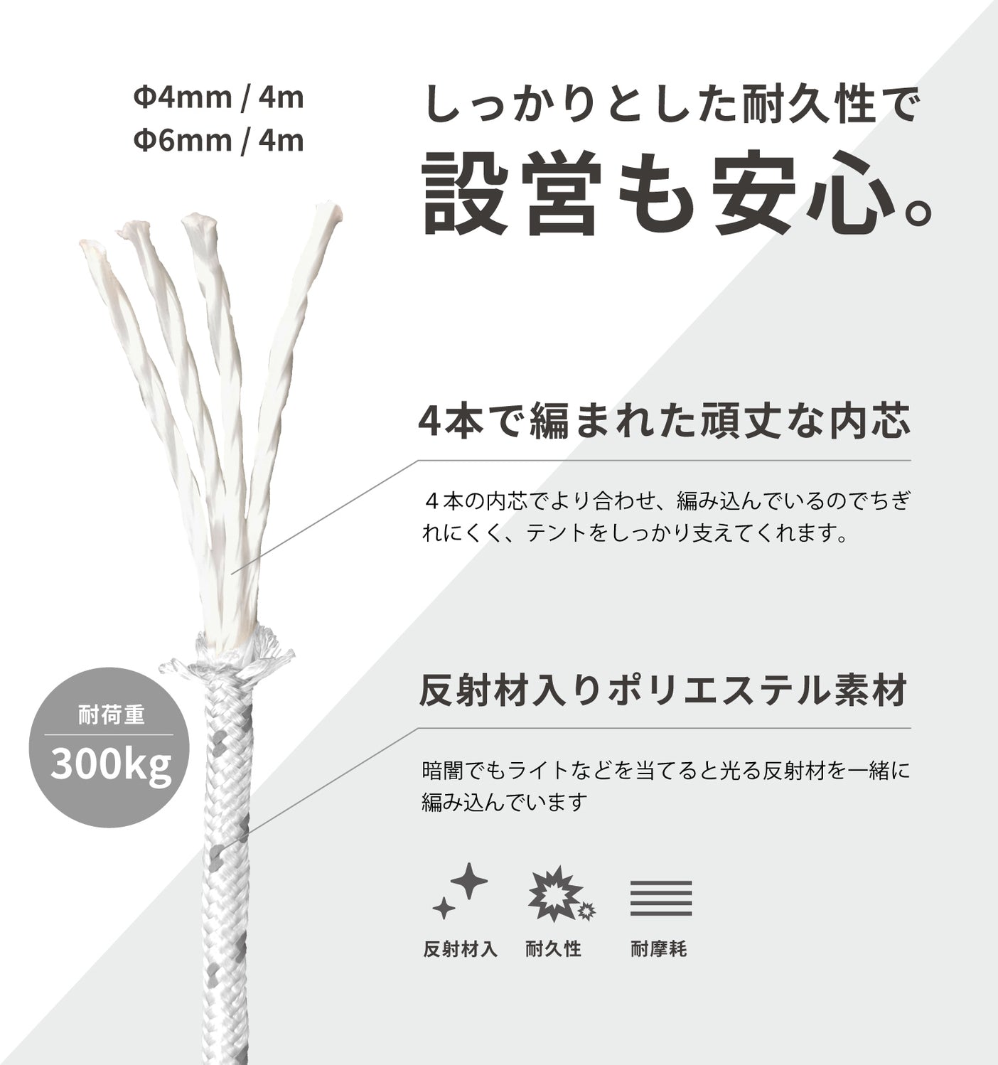 【 Deco de rope ホワイト 】 デコデロープ ガイロープ セット(6本入り)