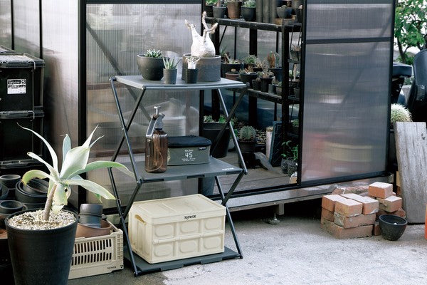 FOLDING TABLE RACK Conrod / テーブルと3段ラックに組み立て可能