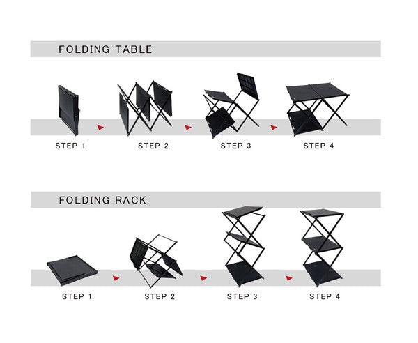 FOLDING TABLE RACK Conrod / テーブルと3段ラックに組み立て可能