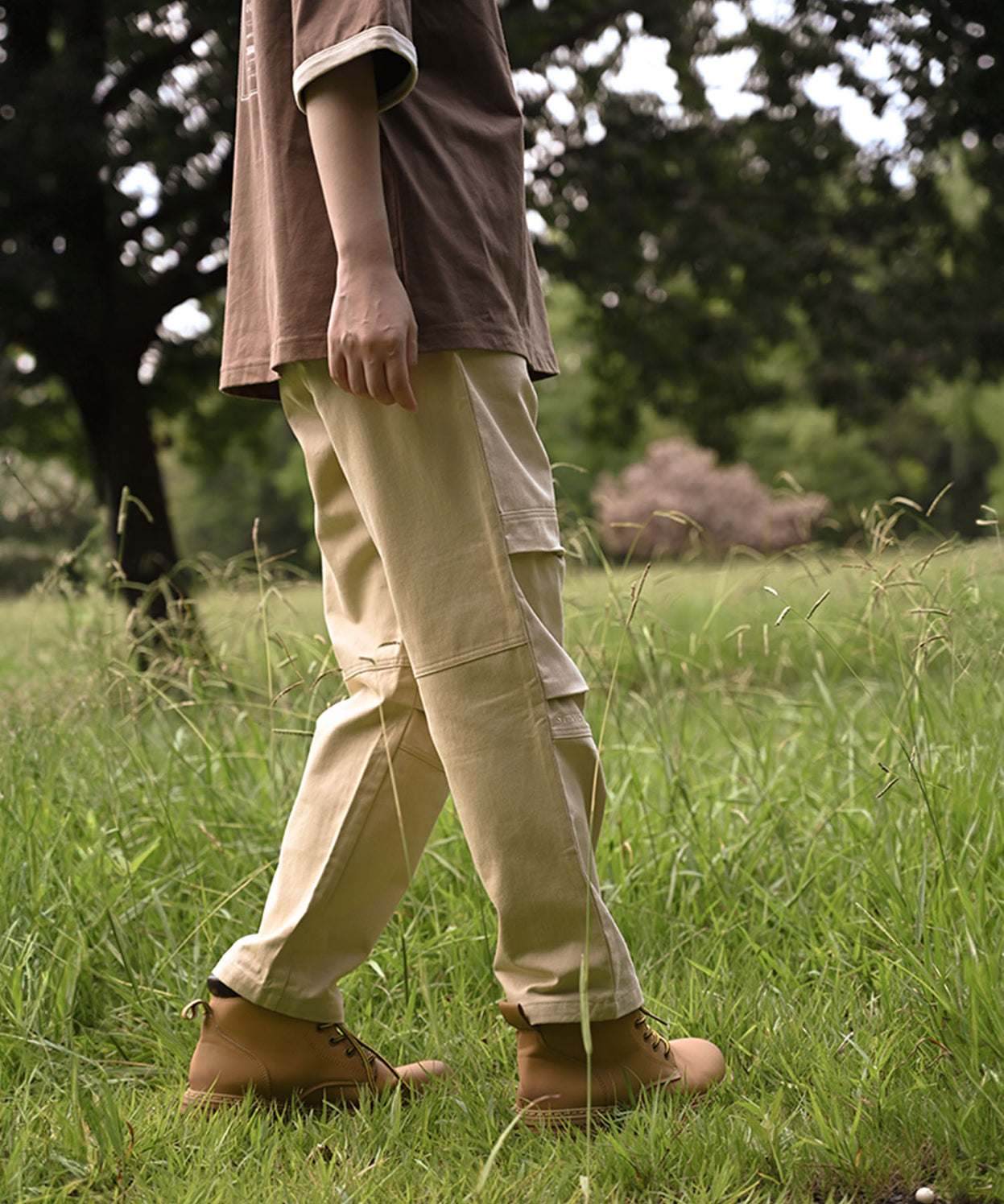 Knee tuck cotton pants