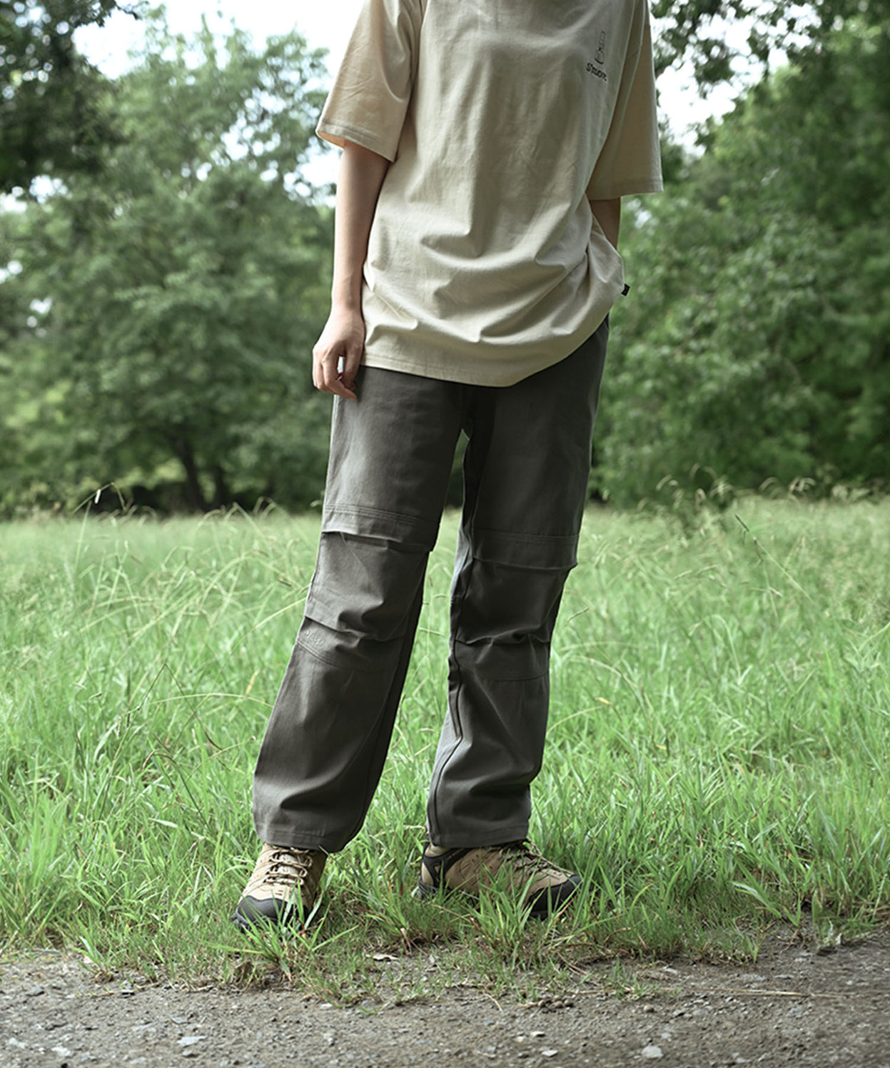 Knee tuck cotton pants