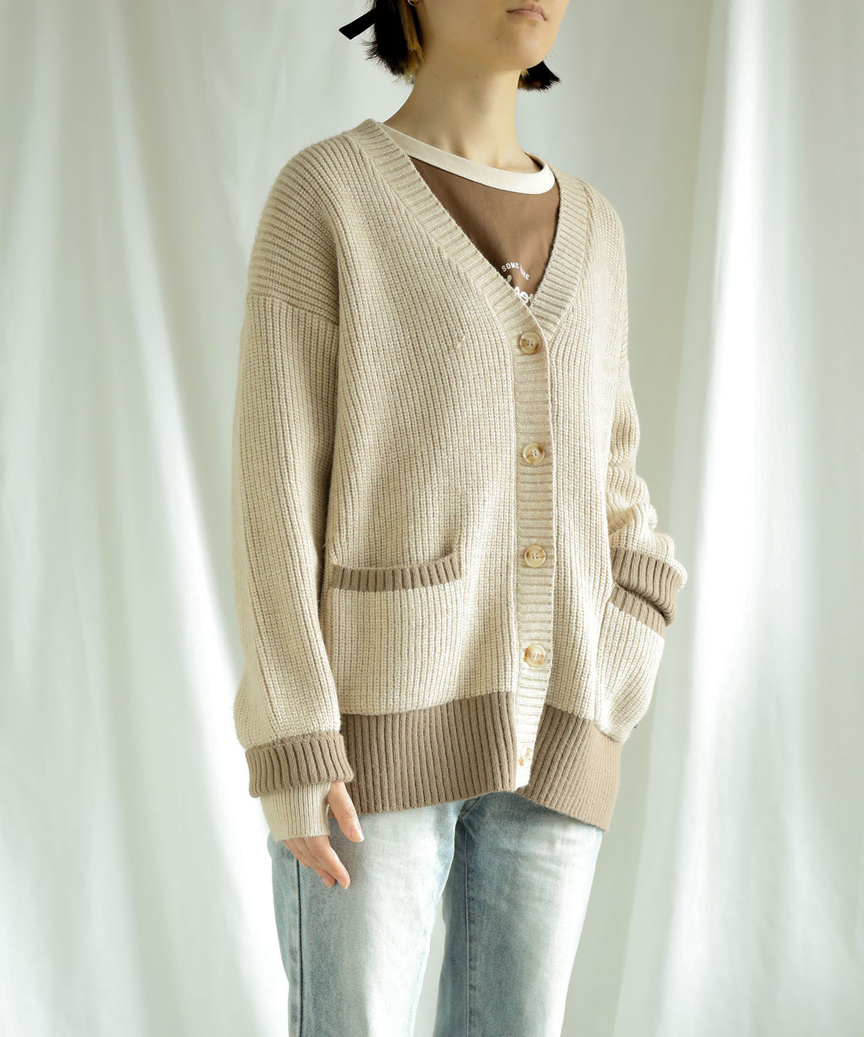Bicolor knit cardigan