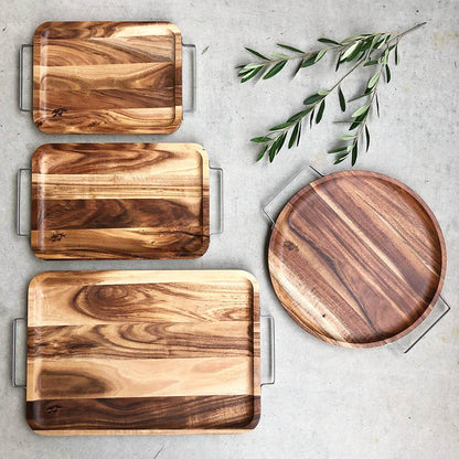 ACACIA TRAY WITH METAL HANDLE RECTANGLE / アカシア トレイ ウィズ メタル ハンドル レクタングル