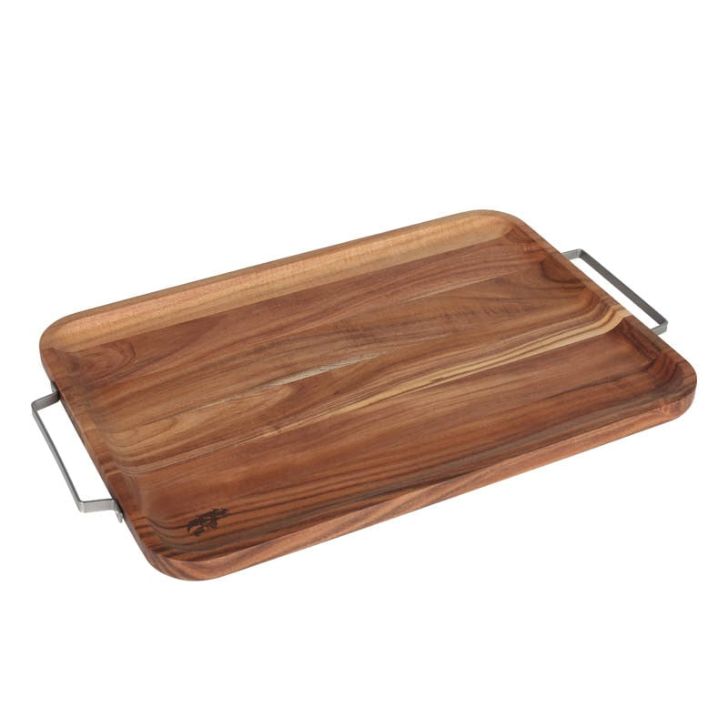 ACACIA TRAY WITH METAL HANDLE RECTANGLE / アカシア トレイ ウィズ メタル ハンドル レクタングル