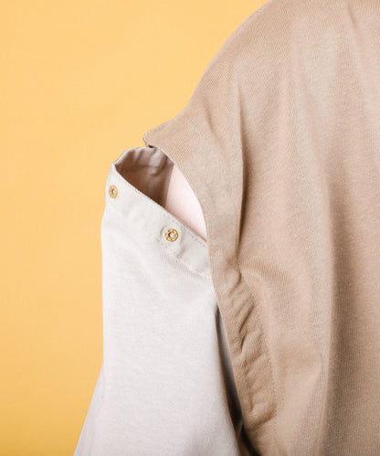 2WAY REMOVABLE SLEEVE COTTON CREW NECK BIG S/S T-SHIRT