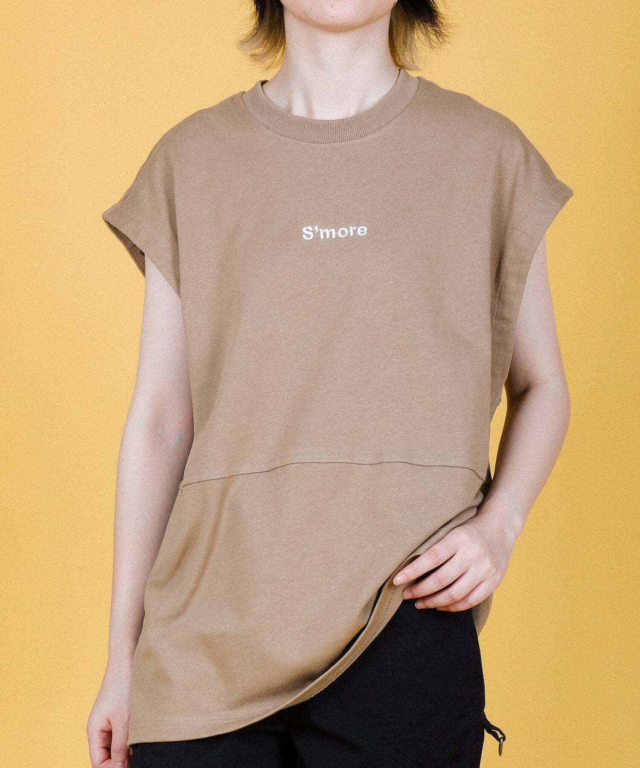 2WAY REMOVABLE SLEEVE COTTON CREW NECK BIG S/S T-SHIRT