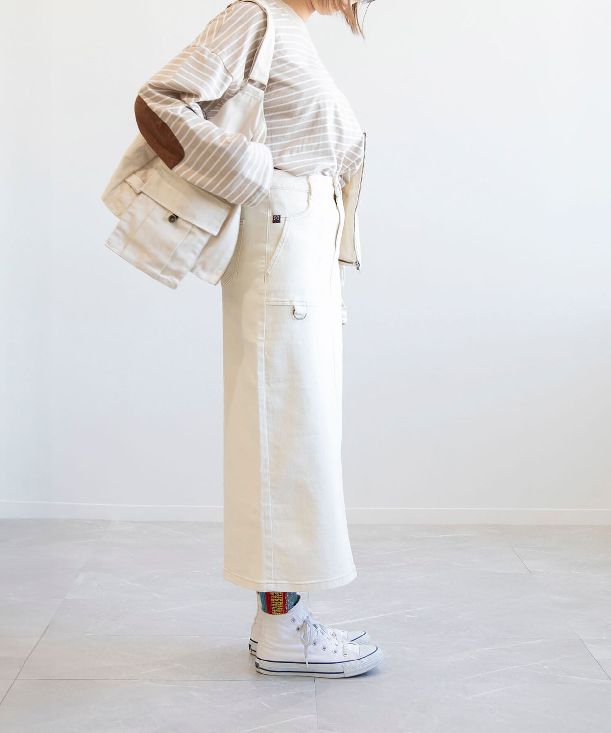 Stretch long denim skirt