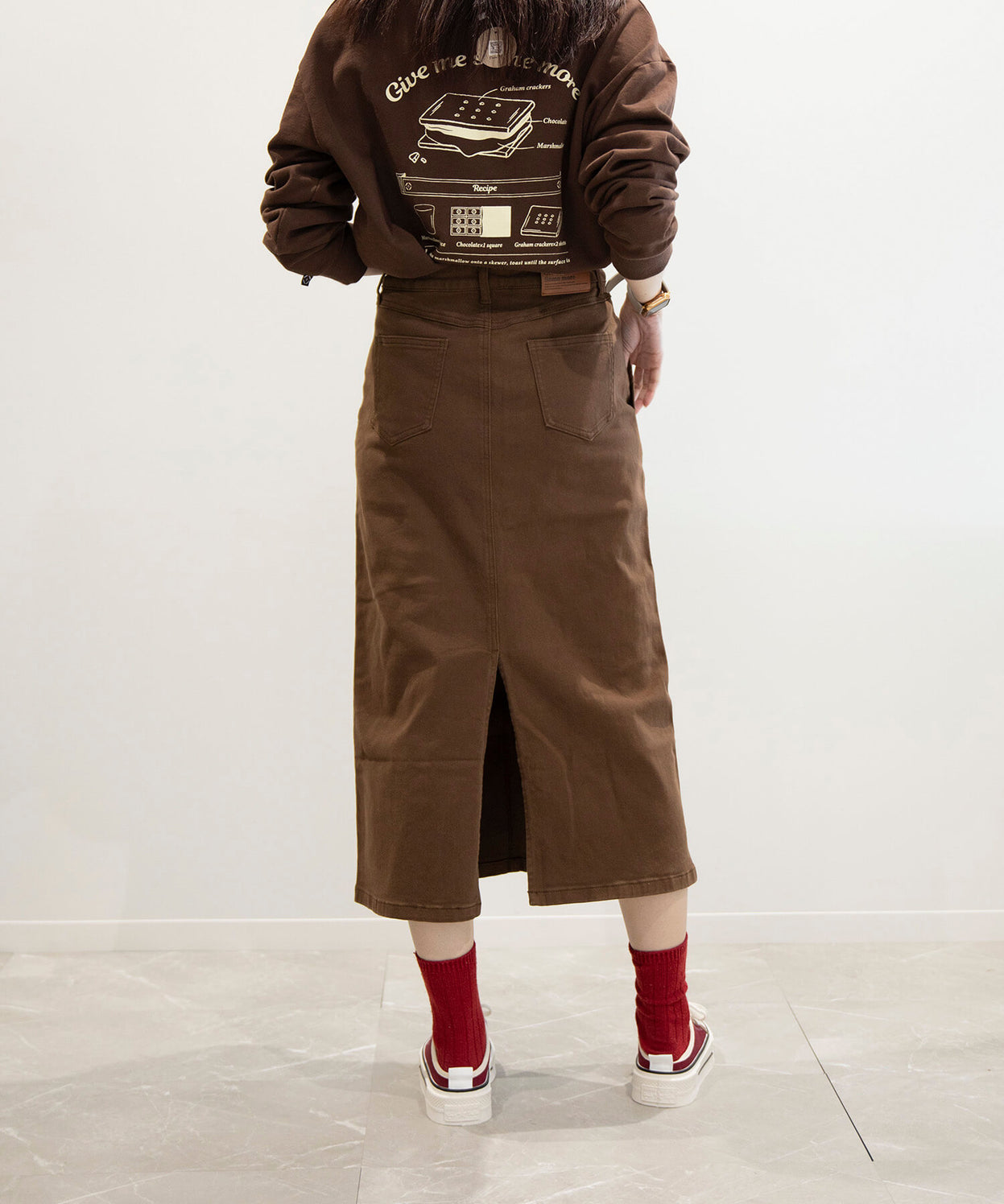 Stretch long denim skirt