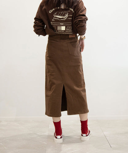 Stretch long denim skirt