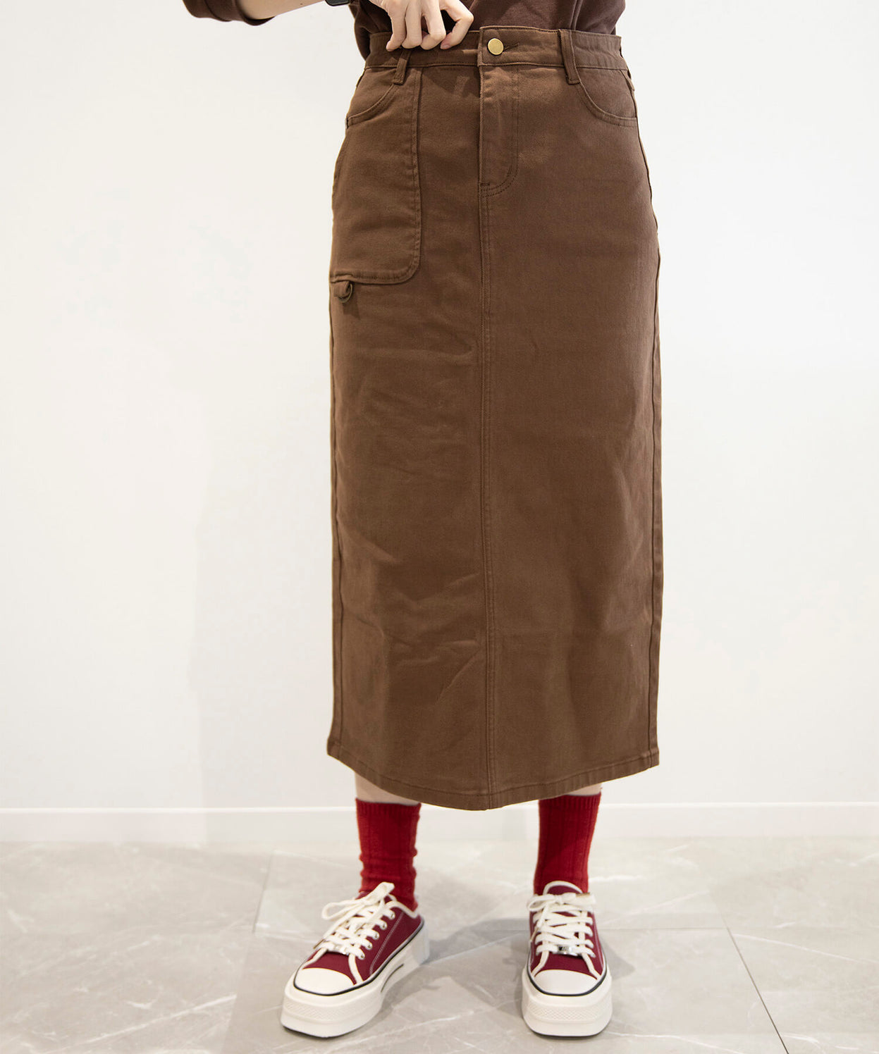 Stretch long denim skirt