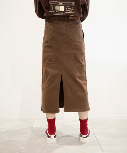 Stretch long denim skirt