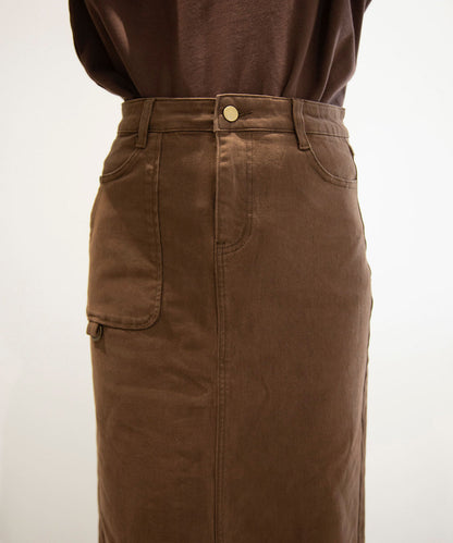 Stretch long denim skirt