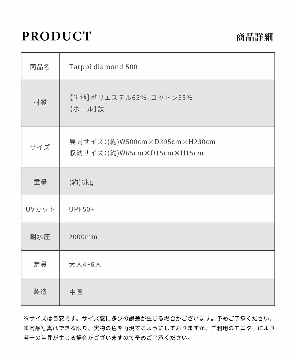 【 Tarppi diamond-500 】ターピダイアモンド-500 ポリコットンタープ